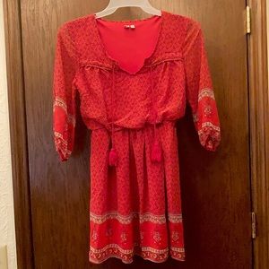AUW boho red floral print dress